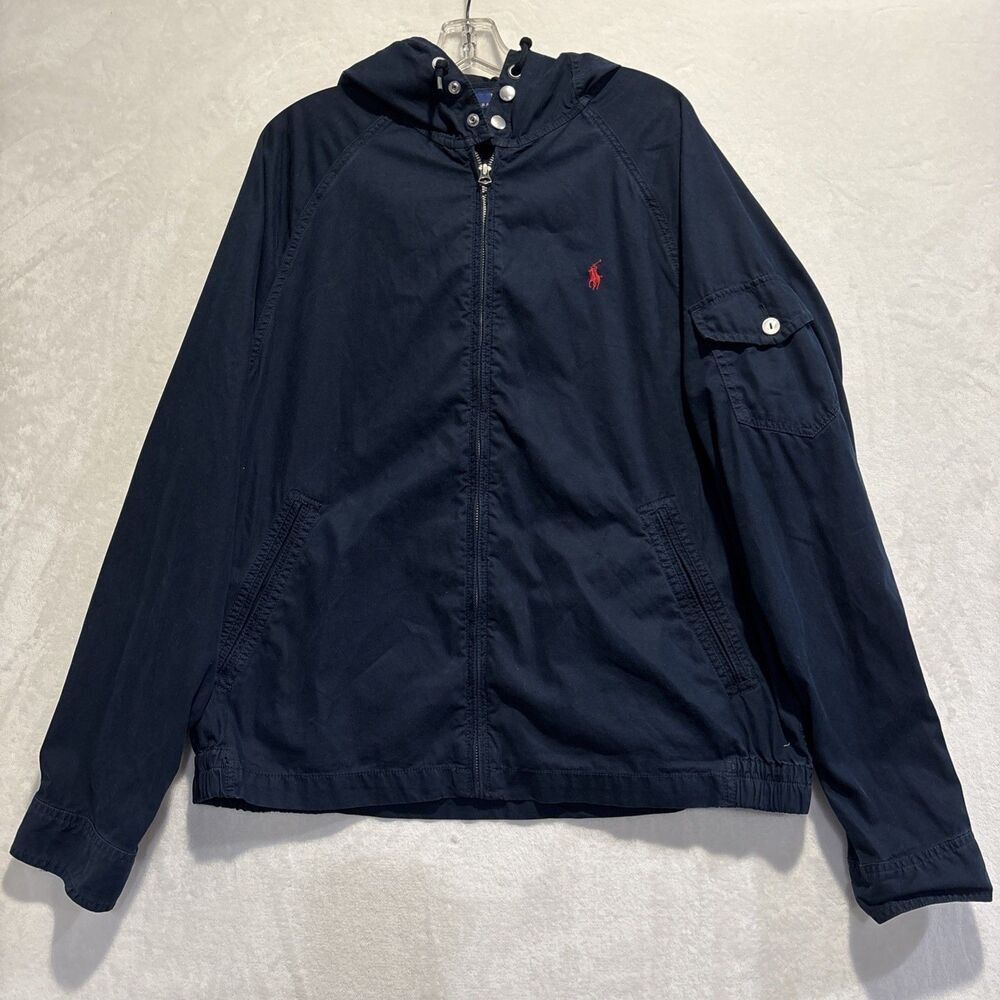 Polo Ralph Lauren Men's Aviator Navy Red Pony Full Zip Hooded Jacket Size Large